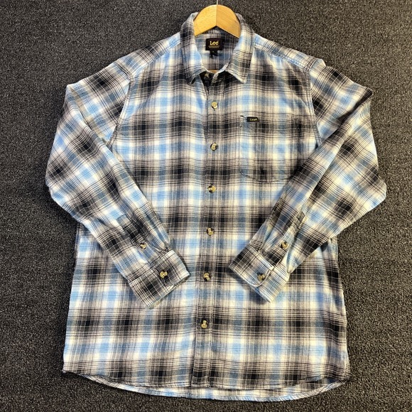 Lee Other - Lee Flannel Mens Large Blue Plaid Shirt‎ Jacket Outdoor